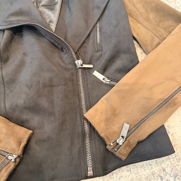 KUT FROM THE KLOTH Black Brown Faux Suede Moto Jacket Asymmetrical Zip Size XS - Picture 5 of 7